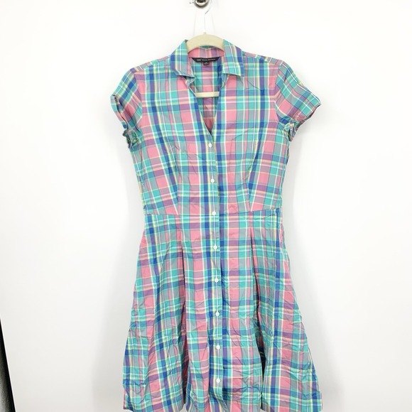 Brooks Brothers Tops - Brooks Brothers 346 Women Size 2 Small Dress Button Front Pink Blue Plaid Polo